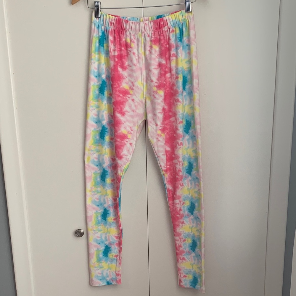 Just Cozy Pink Blue Yellow Tie Dye Soft Stretchy Leggings Size XL